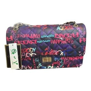 Caleesa Graffiti Print Quilted Crossbody Bag, Multicolor, NWT